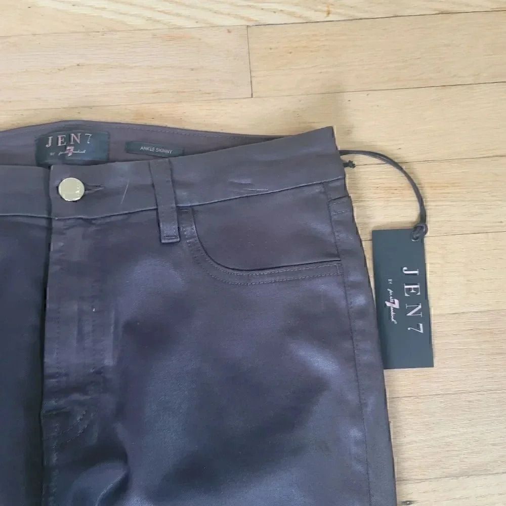 7 For All Mankind Chocolate Brown Faux Leather Pants Size 10 - Picture 5 of 11